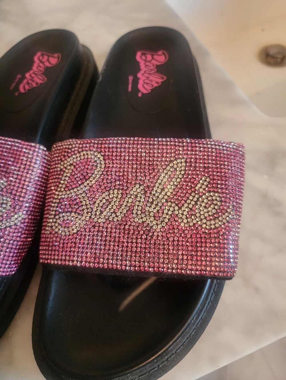 Barbie Pink Crystal Logo Slide Sandals Size 8.5 - Picture 3 of 5